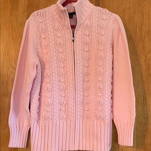 80s Vintage Lands End 100% Cotton Powder Pink cable knit cardigan cottagecore